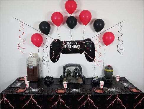 مجموعة لوازم حفلات العاب الفيديو | لوحات على شكل وحدة تحكم | تخدم 16 | اكثر من 85 قطعة | ديكورات العاب وادوات مائدة | لافتة كبيرة لعيد ميلاد سعيد | ادوات مائدة للاستعمال مرة واحدة in Kuwait