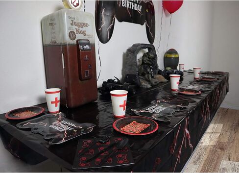 مجموعة لوازم حفلات العاب الفيديو | لوحات على شكل وحدة تحكم | تخدم 16 | اكثر من 85 قطعة | ديكورات العاب وادوات مائدة | لافتة كبيرة لعيد ميلاد سعيد | ادوات مائدة للاستعمال مرة واحدة in Kuwait