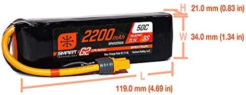 سبيكترم بطارية ليثيوم بوليمر ذكية 11.1 فولت 2200mAh 3S 50C G2: IC3, SPMX223S50 in Saudi Arabia