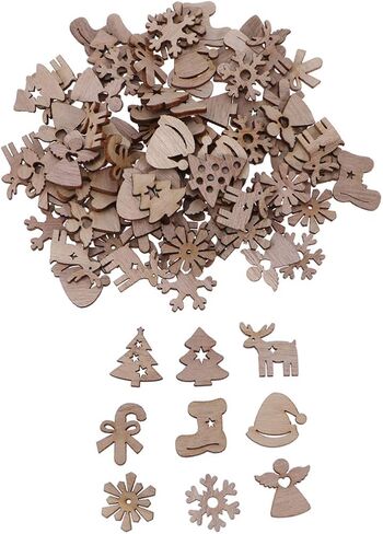KESYOO 100Pcs Wooden Ornaments Mini Christmas Wood Slices Decorative Wooden Cutout Shapes Christmas Tree Ornaments DIY Craft Xmas Holiday Decorations in Saudi Arabia