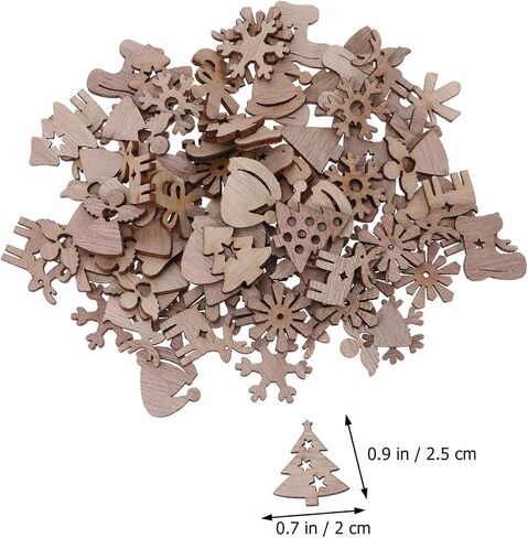 KESYOO 100Pcs Wooden Ornaments Mini Christmas Wood Slices Decorative Wooden Cutout Shapes Christmas Tree Ornaments DIY Craft Xmas Holiday Decorations in Saudi Arabia