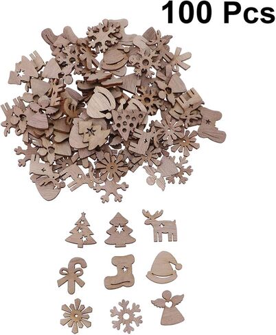 KESYOO 100Pcs Wooden Ornaments Mini Christmas Wood Slices Decorative Wooden Cutout Shapes Christmas Tree Ornaments DIY Craft Xmas Holiday Decorations in Saudi Arabia