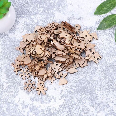KESYOO 100Pcs Wooden Ornaments Mini Christmas Wood Slices Decorative Wooden Cutout Shapes Christmas Tree Ornaments DIY Craft Xmas Holiday Decorations in Saudi Arabia