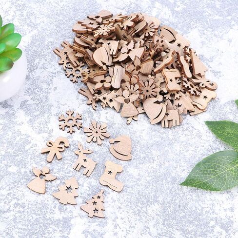 KESYOO 100Pcs Wooden Ornaments Mini Christmas Wood Slices Decorative Wooden Cutout Shapes Christmas Tree Ornaments DIY Craft Xmas Holiday Decorations in Saudi Arabia