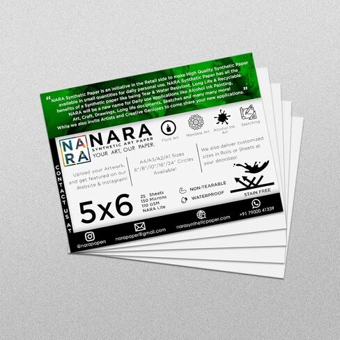 ورق حبر كحول نارا | أبيض | 5 بوصات × 6 بوصات (5 بوصات × 6 بوصات) | 150 ميكرون/110 جي إس إم | 10 ورقات| لايت بيبر | ورق للرسم الفني بالحبر الكحولي | خالية من البقع بنسبة 100% | ورق بالألوان المائية in Kuwait