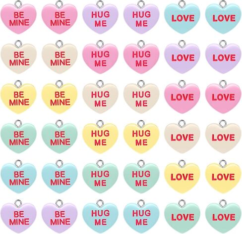 36 Pcs Valentine's Day Candy Heart Charms Pendant DIY Heart Earring Charms Love Shaped Keychain Charms Resin Dangle Necklace Charms Tiny Jewelry Making Charms for Kids,Women in Saudi Arabia