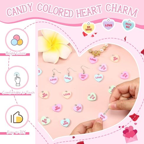36 Pcs Valentine's Day Candy Heart Charms Pendant DIY Heart Earring Charms Love Shaped Keychain Charms Resin Dangle Necklace Charms Tiny Jewelry Making Charms for Kids,Women in Saudi Arabia