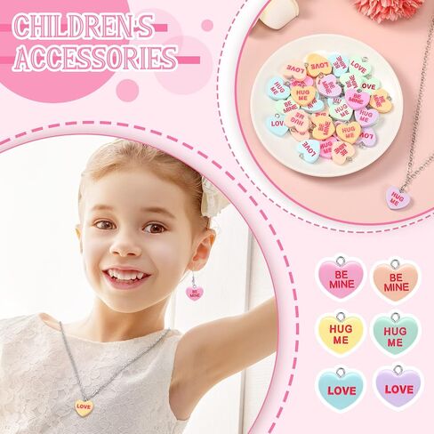36 Pcs Valentine's Day Candy Heart Charms Pendant DIY Heart Earring Charms Love Shaped Keychain Charms Resin Dangle Necklace Charms Tiny Jewelry Making Charms for Kids,Women in Saudi Arabia