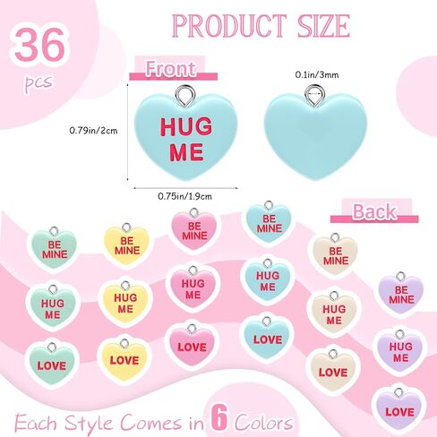 36 Pcs Valentine's Day Candy Heart Charms Pendant DIY Heart Earring Charms Love Shaped Keychain Charms Resin Dangle Necklace Charms Tiny Jewelry Making Charms for Kids,Women in Saudi Arabia