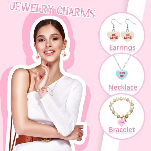 36 Pcs Valentine's Day Candy Heart Charms Pendant DIY Heart Earring Charms Love Shaped Keychain Charms Resin Dangle Necklace Charms Tiny Jewelry Making Charms for Kids,Women in Saudi Arabia
