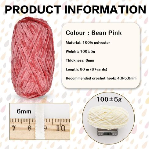 12 PCS Soft Chenille Yarn Velvet Yarn for Crocheting,Fluffy Yarn for Knitting and Crochet DIY Craft,Warm Yarn for Blanket Bag Hat Scarve Clothe Gloves Slippers Doll(White+Blue+Pink+Red+Black+Green) in Saudi Arabia