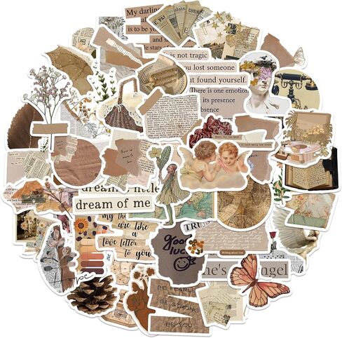 Vintage Aesthetic Stickers Pack 50PCS, Glueewee Cute Retro Stickers for Teens Adults Vinyl Waterproof Boho Stickers for Journaling Scrapbook Water Bottles in Kuwait
