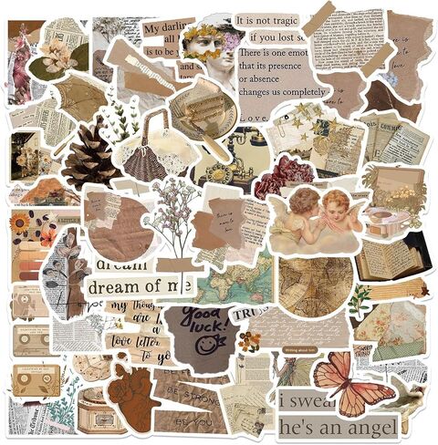 Vintage Aesthetic Stickers Pack 50PCS, Glueewee Cute Retro Stickers for Teens Adults Vinyl Waterproof Boho Stickers for Journaling Scrapbook Water Bottles in Kuwait
