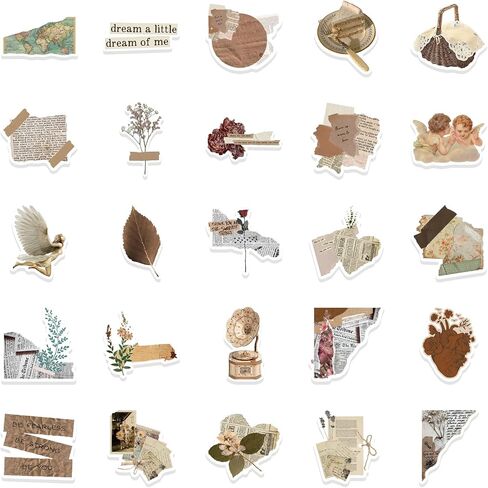 Vintage Aesthetic Stickers Pack 50PCS, Glueewee Cute Retro Stickers for Teens Adults Vinyl Waterproof Boho Stickers for Journaling Scrapbook Water Bottles in Kuwait
