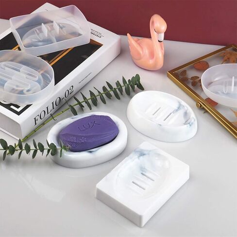 FineInno 3 Pcs Resin Soap Dish Molds with Drain,Rectangle Silicone Soap Dish Tray Mold Oval Epoxy Resin Jewelry Tray Molds for DIY Resin Soap Dish (Soap Dish Molds) in Saudi Arabia