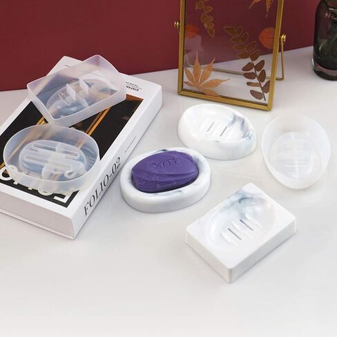 FineInno 3 Pcs Resin Soap Dish Molds with Drain,Rectangle Silicone Soap Dish Tray Mold Oval Epoxy Resin Jewelry Tray Molds for DIY Resin Soap Dish (Soap Dish Molds) in Saudi Arabia