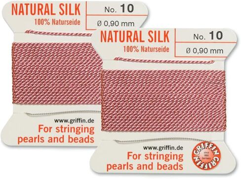 2 Pcs Griffin Natural Silk Beading Cord Thread and Needle Size 10 Dark Pink Color in Saudi Arabia