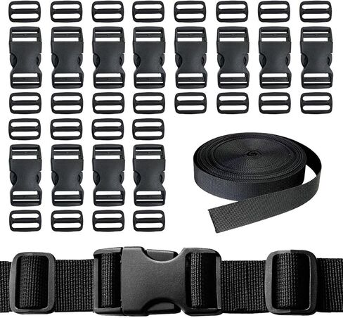 Buckles Strap 1 Inch: 12 PCS Quick Side Release Buckles Dual Adjustable, 24 PCS Tri-glide Slide Clip, 6 Yard Nylon Webbing Straps for DIY Making Luggage Strap, Pet Collar Backpack Repair in Kuwait
