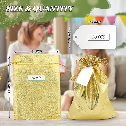 doyide 50pcs أكياس هدية الرباط الذهب، 8x12in أكياس المجوهرات الرباط الحقائب، لامعة حفل زفاف لصالح أكياس، أكياس الكيس فارغة لحفلة عيد ميلاد عيد الميلاد استحمام الطفل تفضل الحلوى in Kuwait