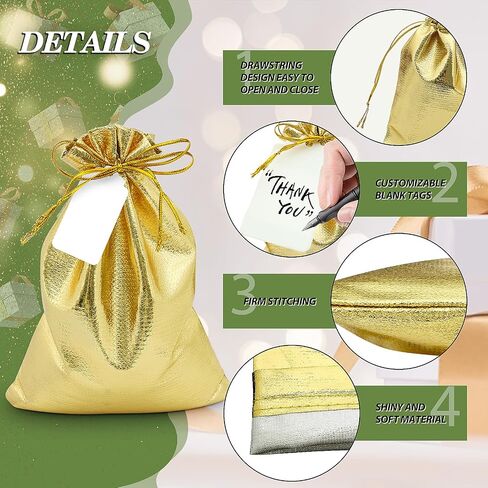 doyide 50pcs أكياس هدية الرباط الذهب، 8x12in أكياس المجوهرات الرباط الحقائب، لامعة حفل زفاف لصالح أكياس، أكياس الكيس فارغة لحفلة عيد ميلاد عيد الميلاد استحمام الطفل تفضل الحلوى in Kuwait