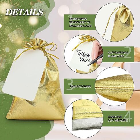 doyide 50pcs أكياس هدية الرباط الذهب، 8x12in أكياس المجوهرات الرباط الحقائب، لامعة حفل زفاف لصالح أكياس، أكياس الكيس فارغة لحفلة عيد ميلاد عيد الميلاد استحمام الطفل تفضل الحلوى in Kuwait