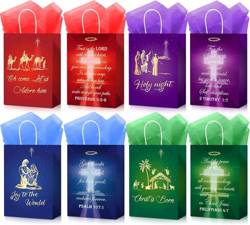 Pasimy 48 Pcs Christmas Nativity Gift Bags Include 24 Christian Religious Favor Bags with 24 Tissues Bible Verse Paper Treat Bag for Christmas Nativity Religious Party Decorations Supplies in Saudi Arabia