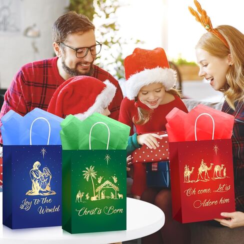 Pasimy 48 Pcs Christmas Nativity Gift Bags Include 24 Christian Religious Favor Bags with 24 Tissues Bible Verse Paper Treat Bag for Christmas Nativity Religious Party Decorations Supplies in Saudi Arabia