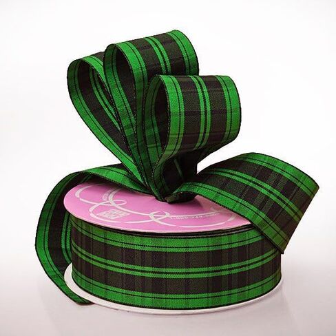 1 1/2" X 25 Yards Green Plaid Linen-Look Wired Ribbon in Saudi Arabia
