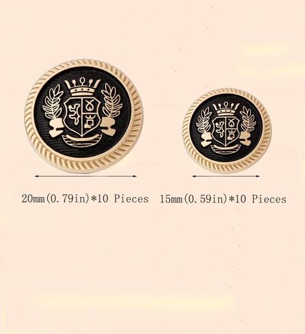 20 قطعة أزرار سوداء للسترة - أزرار ذهبية معدنية 15 مم 20 مم لسترة الرجال والنساء أزرار للخياطة، والمعاطف الرياضية، والبدلات، والزي الرسمي، والسترة in Kuwait