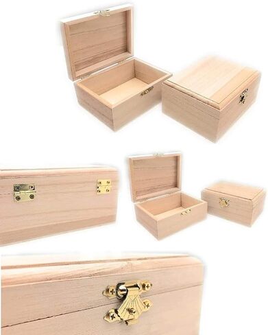 12 Pc Rectangle Unfinished Wood Box Natural DIY Craft Stash Boxes with Hinged Lid and Front Clasp for Arts Hobbies in Saudi Arabia