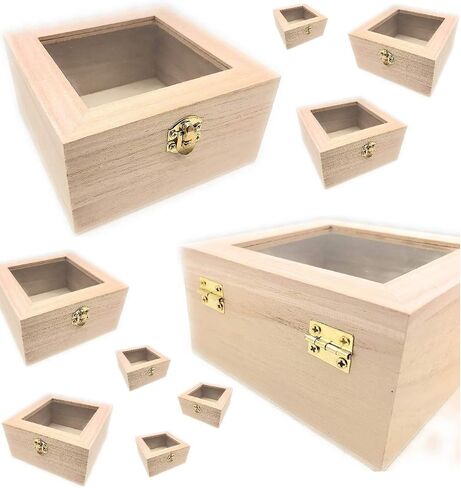 Oojami 10 pc set Unfinished Wood Craft Box with Window for Arts, Crafts and Birthday Party Favor DIY in Saudi Arabia