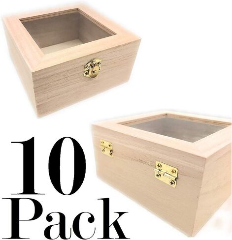 Oojami 10 pc set Unfinished Wood Craft Box with Window for Arts, Crafts and Birthday Party Favor DIY in Saudi Arabia