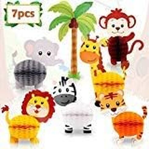 قطع زينة طاولة ثلاثية الأبعاد لحيوانات الغابة سفاري بتصميم خلية النحل لتزيين حفلات أعياد الميلاد وحفلات استقبال المولود الجديد من جانغل سفاري، مجموعة من 7 قطع in Kuwait