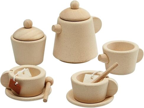 PlanToys Wooden Classic Styled Tea Party Set for a Pretend Play Tea Party (3617) | Sustainably Made from Rubberwood and Non-Toxic Paints and Dyes | Eco-Friendly PlanWood in Saudi Arabia