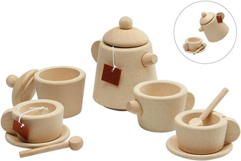 PlanToys Wooden Classic Styled Tea Party Set for a Pretend Play Tea Party (3617) | Sustainably Made from Rubberwood and Non-Toxic Paints and Dyes | Eco-Friendly PlanWood in Saudi Arabia