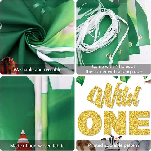 Wild One Birthday Decorations Supplies - Safari Jungle First Birthday Decorations - Plates, Napkins, Tablecloths, Straws, Cups, Cutlery, Cake Topper, Balloons, Animal Backdrop for 1st - Serves 20 in Kuwait