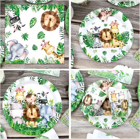 Wild One Birthday Decorations Supplies - Safari Jungle First Birthday Decorations - Plates, Napkins, Tablecloths, Straws, Cups, Cutlery, Cake Topper, Balloons, Animal Backdrop for 1st - Serves 20 in Kuwait