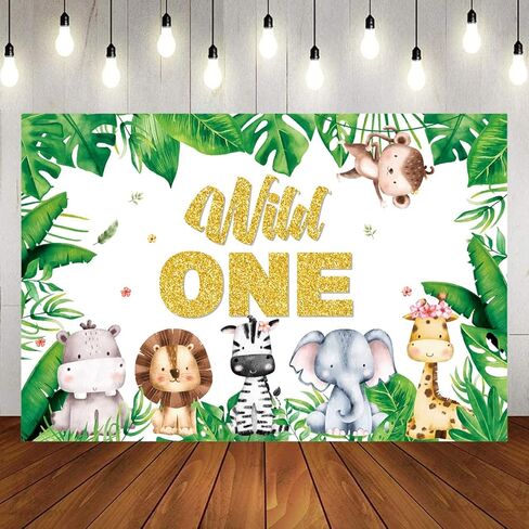 Wild One Birthday Decorations Supplies - Safari Jungle First Birthday Decorations - Plates, Napkins, Tablecloths, Straws, Cups, Cutlery, Cake Topper, Balloons, Animal Backdrop for 1st - Serves 20 in Kuwait