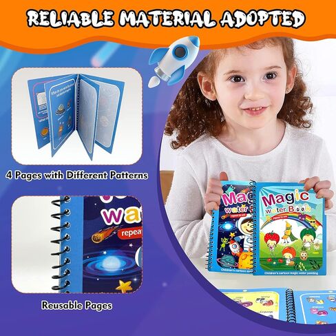 كتب تلوين مائية للاطفال الصغار من فارتي، كتاب تلوين مائي سحري قابل لاعادة الاستخدام، كتاب تلوين حيوانات كرتوني للاولاد والبنات - فكرة هدية تعليمية ومسلية (6 عبوات) in Kuwait