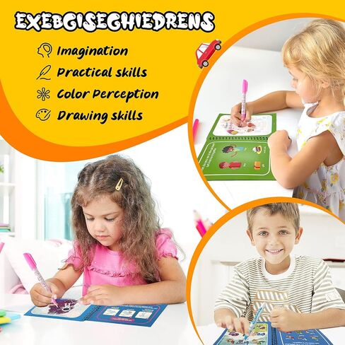 كتب تلوين مائية للاطفال الصغار من فارتي، كتاب تلوين مائي سحري قابل لاعادة الاستخدام، كتاب تلوين حيوانات كرتوني للاولاد والبنات - فكرة هدية تعليمية ومسلية (6 عبوات) in Kuwait