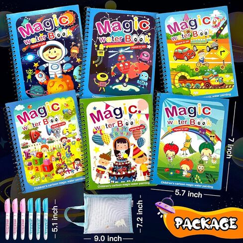 كتب تلوين مائية للاطفال الصغار من فارتي، كتاب تلوين مائي سحري قابل لاعادة الاستخدام، كتاب تلوين حيوانات كرتوني للاولاد والبنات - فكرة هدية تعليمية ومسلية (6 عبوات) in Kuwait
