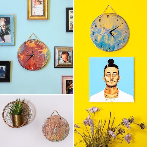 Romi's way DIY Clock kit w Round Wood, Acrylic Pouring Paint, Clock Mechanism – Kids Painting kit - Clock Kits for Do It Yourself - Unique Boys & Girls Arts and Crafts for Kids Ages 8-12 6-8 and up in Kuwait