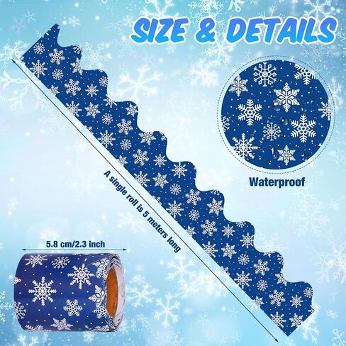 Tenceur 16 Rolls Winter Bulletin Border Sticker Winter Holiday Decoration Border Blue Snowflake Snowman Bulletin Border Trim Christmas Borders Stickers for School Classroom Office Chalkboard 8 Designs in Kuwait