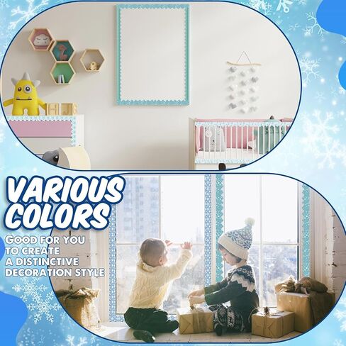 Tenceur 16 Rolls Winter Bulletin Border Sticker Winter Holiday Decoration Border Blue Snowflake Snowman Bulletin Border Trim Christmas Borders Stickers for School Classroom Office Chalkboard 8 Designs in Kuwait