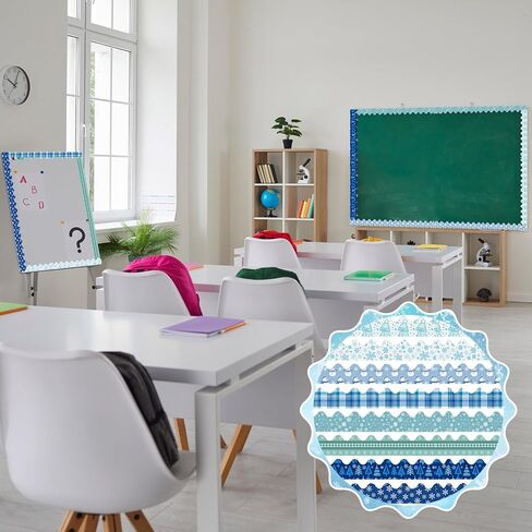 Tenceur 16 Rolls Winter Bulletin Border Sticker Winter Holiday Decoration Border Blue Snowflake Snowman Bulletin Border Trim Christmas Borders Stickers for School Classroom Office Chalkboard 8 Designs in Kuwait