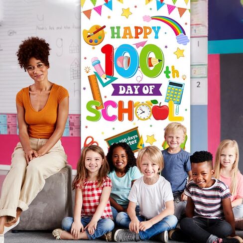 لافتة باب المدرسة ليوم 100 السعيد، غطاء باب المدرسة للأطفال، طلاب رياض الأطفال، مرحلة ما قبل المدرسة الابتدائية، لوازم تزيين حفلات اليوم الـ 100 (أبيض) in Kuwait