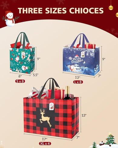 باغستاش 20 حزمة أكياس هدايا عيد الميلاد بأحجام متنوعة، أكياس هدايا قابلة لإعادة الاستخدام تتضمن 4 حقائب كبيرة جدًا، 8 كبيرة، 8 حقائب صغيرة غير منسوجة لعيد الميلاد لهدايا عيد الميلاد وحفلات العطلات in Kuwait