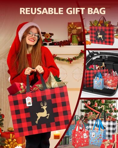باغستاش 20 حزمة أكياس هدايا عيد الميلاد بأحجام متنوعة، أكياس هدايا قابلة لإعادة الاستخدام تتضمن 4 حقائب كبيرة جدًا، 8 كبيرة، 8 حقائب صغيرة غير منسوجة لعيد الميلاد لهدايا عيد الميلاد وحفلات العطلات in Kuwait