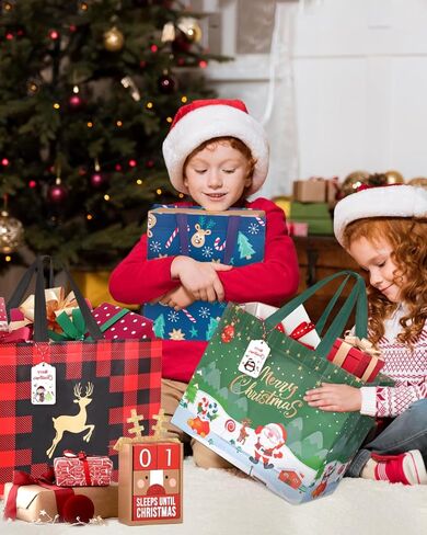 باغستاش 20 حزمة أكياس هدايا عيد الميلاد بأحجام متنوعة، أكياس هدايا قابلة لإعادة الاستخدام تتضمن 4 حقائب كبيرة جدًا، 8 كبيرة، 8 حقائب صغيرة غير منسوجة لعيد الميلاد لهدايا عيد الميلاد وحفلات العطلات in Kuwait