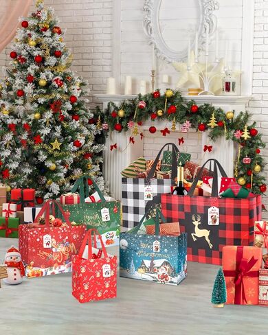 باغستاش 20 حزمة أكياس هدايا عيد الميلاد بأحجام متنوعة، أكياس هدايا قابلة لإعادة الاستخدام تتضمن 4 حقائب كبيرة جدًا، 8 كبيرة، 8 حقائب صغيرة غير منسوجة لعيد الميلاد لهدايا عيد الميلاد وحفلات العطلات in Kuwait